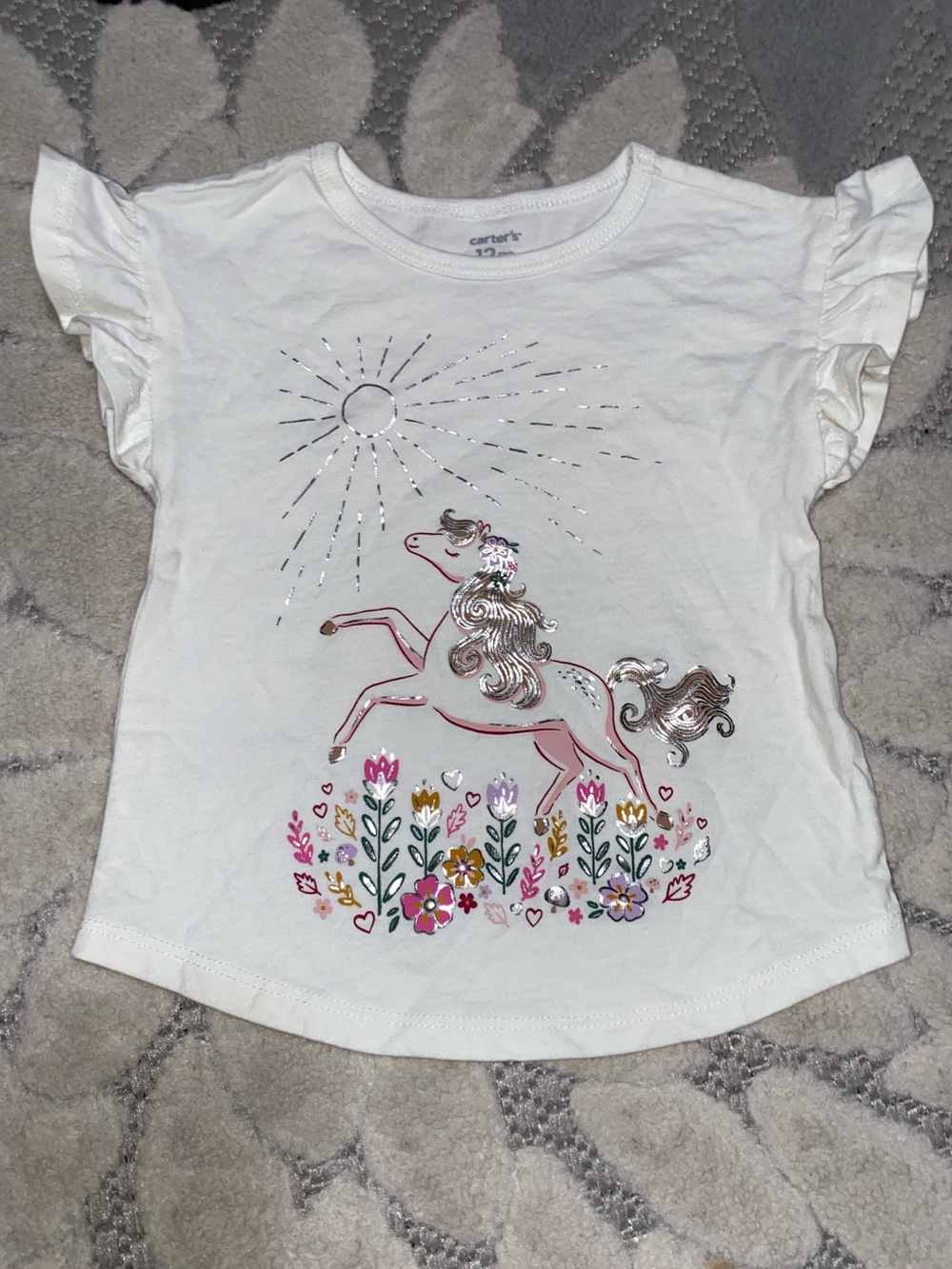 Carter's Baby Girl White Tee with Ruffle Sleeves 12 Month